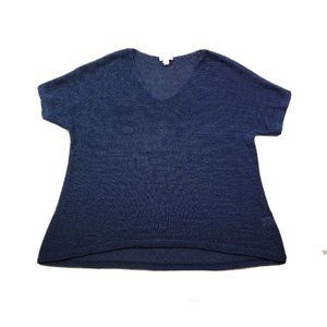 NEW J. Jill Women's M Blue Open Knit Lightweight Top V-Neck Sheer Breathable SS